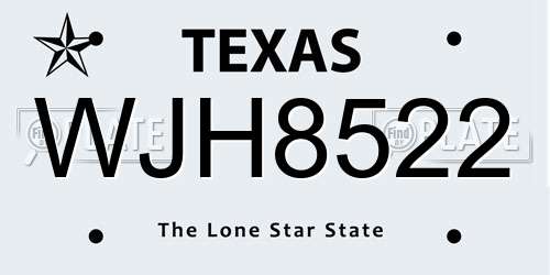 WJH8522 Texas License Plate