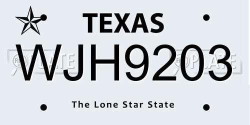 WJH9203 Texas License Plate