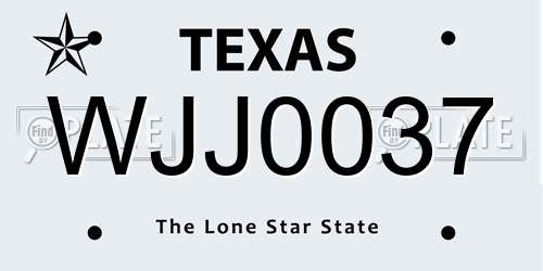WJJ0037 Texas License Plate