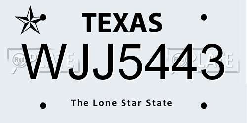 WJJ5443 Texas License Plate