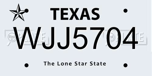 WJJ5704 Texas License Plate