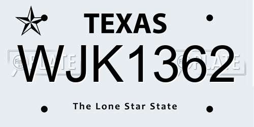 WJK1362 Texas License Plate