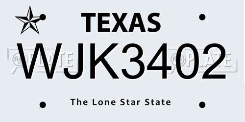 WJK3402 Texas License Plate