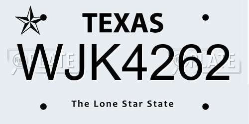 WJK4262 Texas License Plate