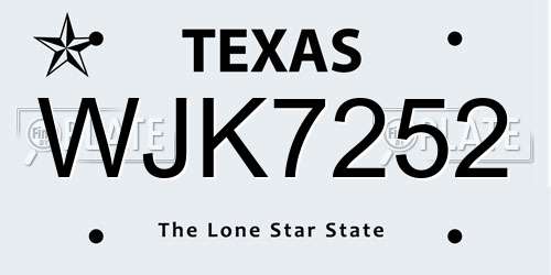 WJK7252 Texas License Plate