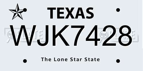 WJK7428 Texas License Plate