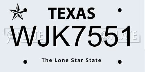 WJK7551 Texas License Plate