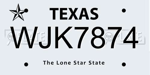 WJK7874 Texas License Plate