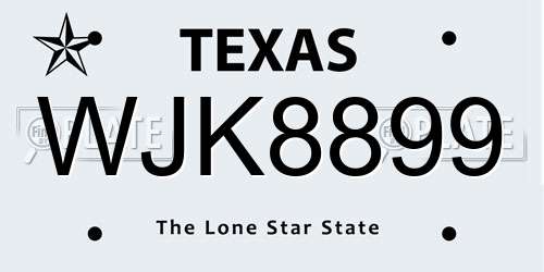 WJK8899 Texas License Plate