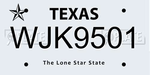 WJK9501 Texas License Plate