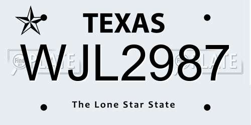 WJL2987 Texas License Plate