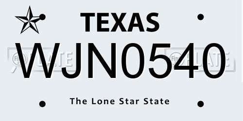 WJN0540 Texas License Plate
