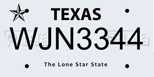 WJN3344 Texas License Plate