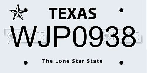 WJP0938 Texas License Plate