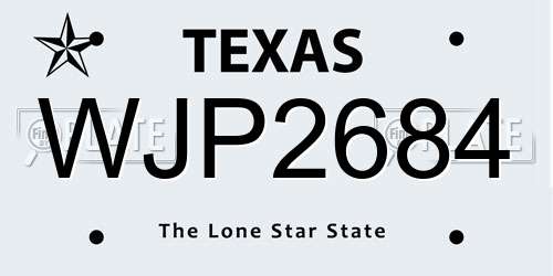 WJP2684 Texas License Plate