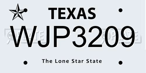 WJP3209 Texas License Plate