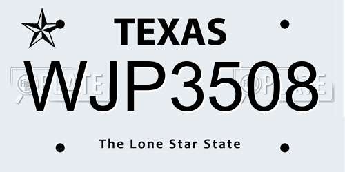 WJP3508 Texas License Plate