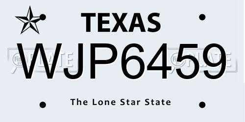 WJP6459 Texas License Plate