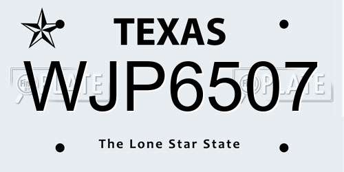 WJP6507 Texas License Plate
