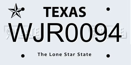 WJR0094 Texas License Plate