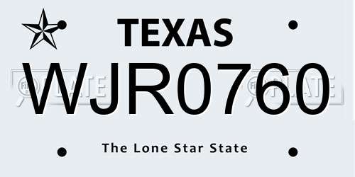 WJR0760 Texas License Plate