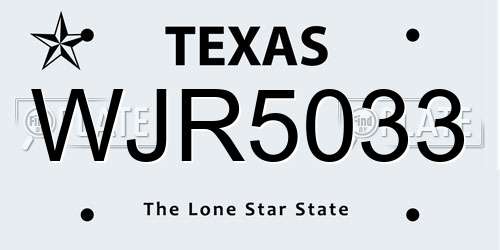 WJR5033 Texas License Plate