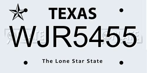 WJR5455 Texas License Plate