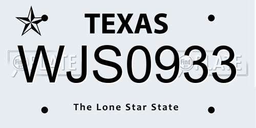 WJS0933 Texas License Plate