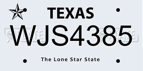 WJS4385 Texas License Plate