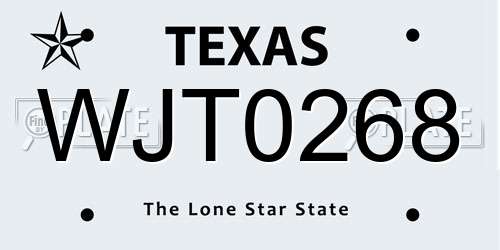 WJT0268 Texas License Plate