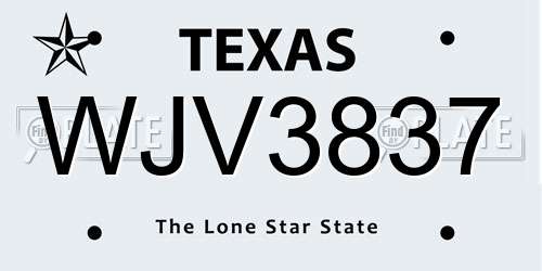 WJV3837 Texas License Plate