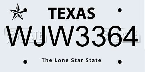 WJW3364 Texas License Plate