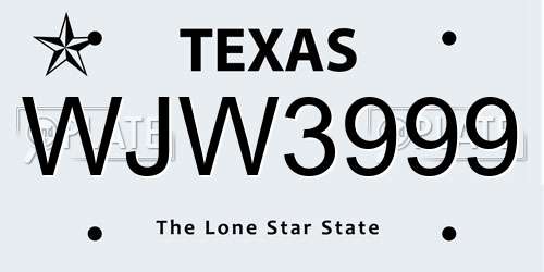 WJW3999 Texas License Plate