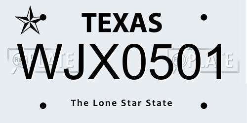 WJX0501 Texas License Plate