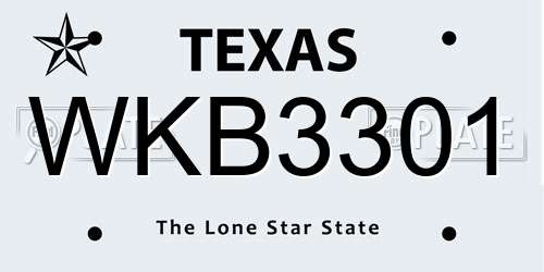 WKB3301 Texas License Plate