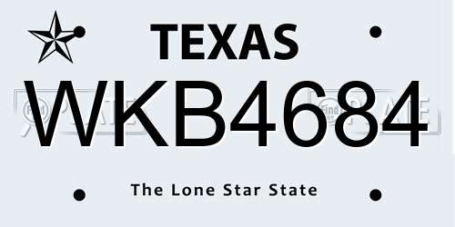 WKB4684 Texas License Plate