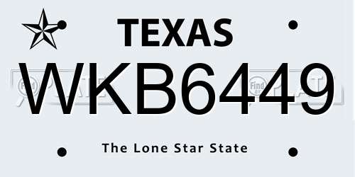 WKB6449 Texas License Plate