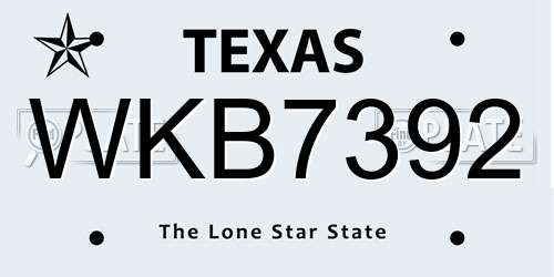 WKB7392 Texas License Plate