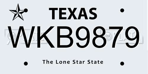 WKB9879 Texas License Plate