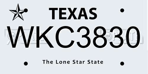 WKC3830 Texas License Plate