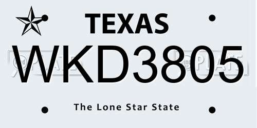 WKD3805 Texas License Plate