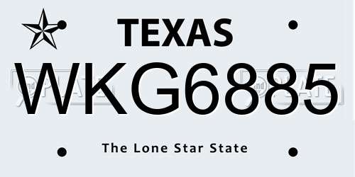 WKG6885 Texas License Plate