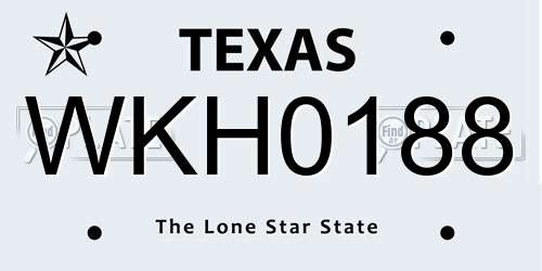 WKH0188 Texas License Plate