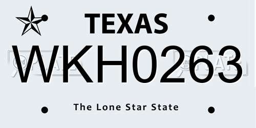 WKH0263 Texas License Plate