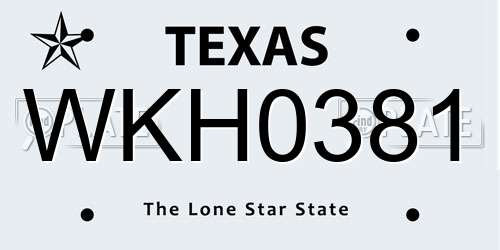 WKH0381 Texas License Plate
