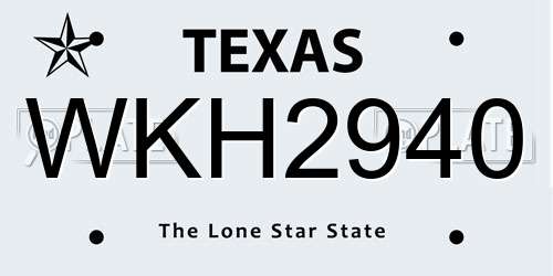 WKH2940 Texas License Plate
