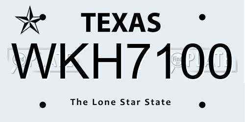 WKH7100 Texas License Plate