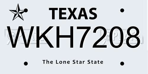 WKH7208 Texas License Plate