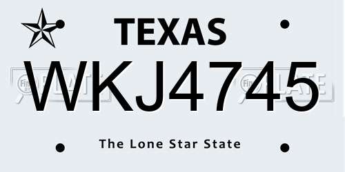 WKJ4745 Texas License Plate