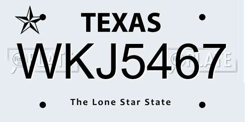 WKJ5467 Texas License Plate